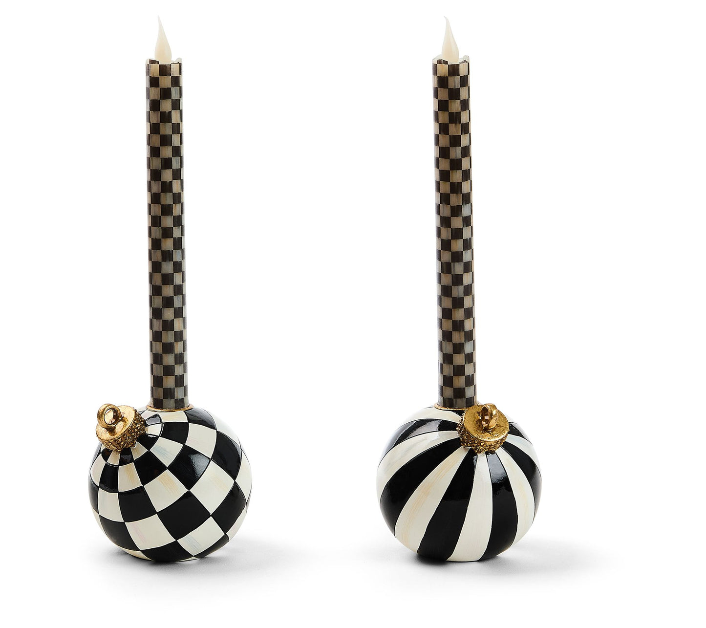 MacKenzie - Childs Set of 2 Ornament Candle Holders and Flicker Tapers