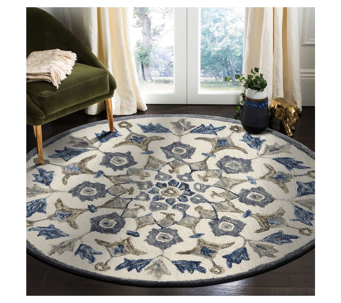 Ox Bay Mary Ivory Floral Medallion Wool Indoor6' Round Rug
