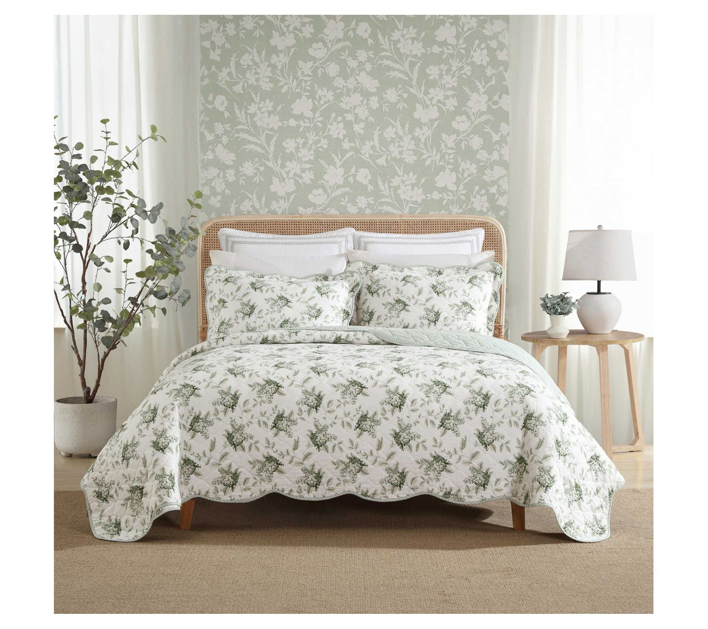 Laura Ashley Portland Floral Green King Quilt Sham Set