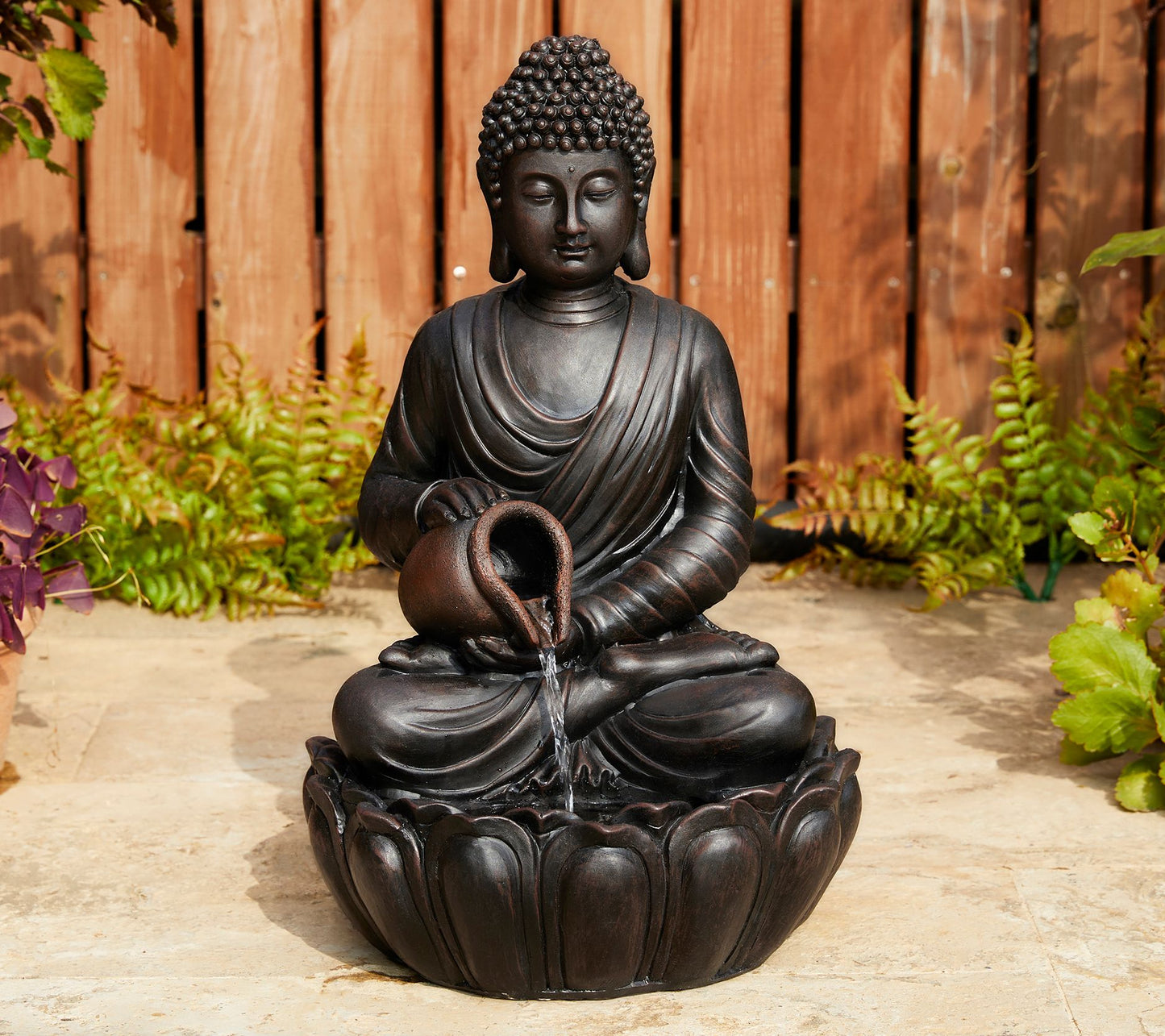 Glitzhome 21" Zen-Style LED Buddha Statue Outdoor Fountain