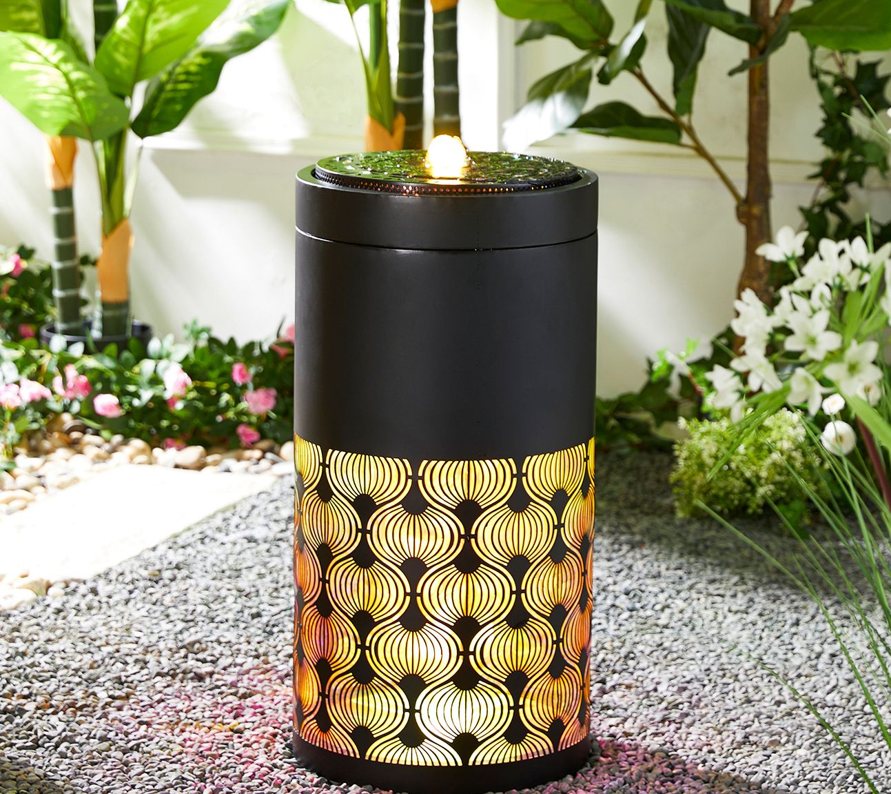 Glitzhome 24''H LED Lit Metal Cutout Pattern Outdoor Fountain