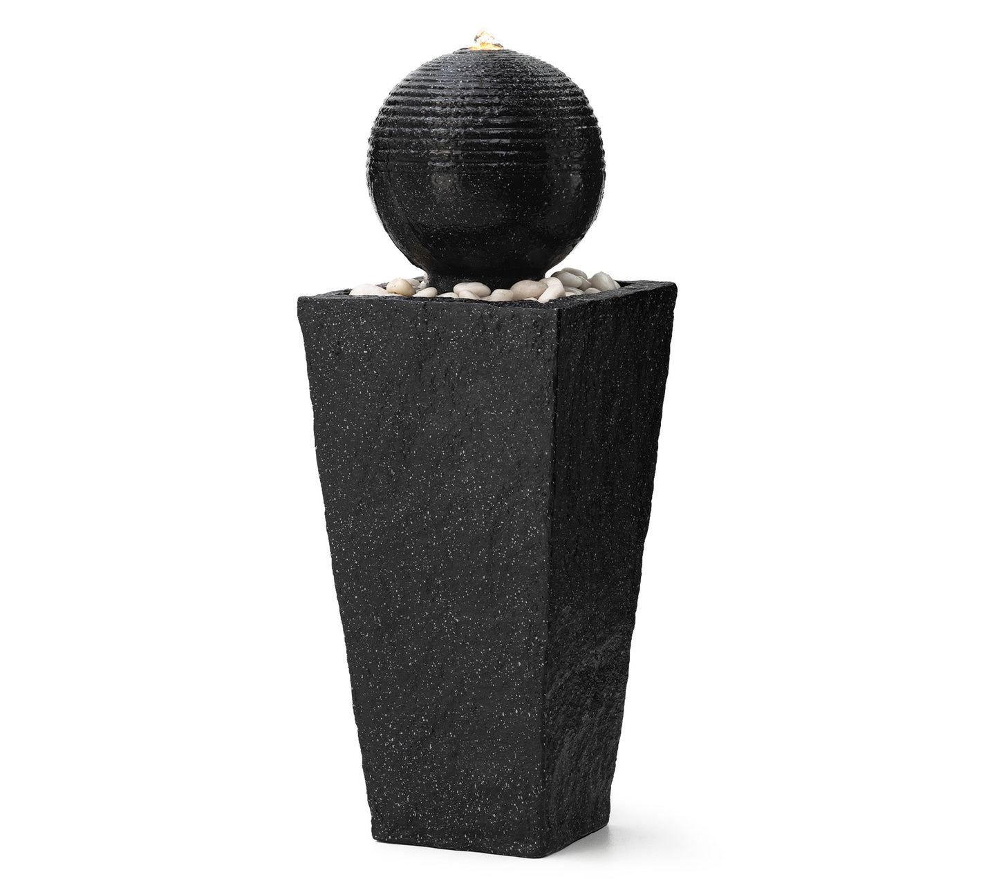 Glitzhome 32" LED Geometric Sphere Faux Stone Outdoor Fountain