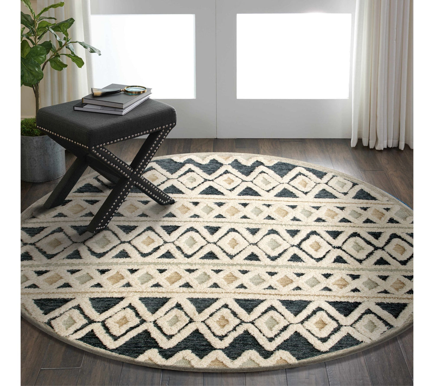 Ox Bay Shag Geometric Hand-Tufted Wool IndoorRug, 6' Round