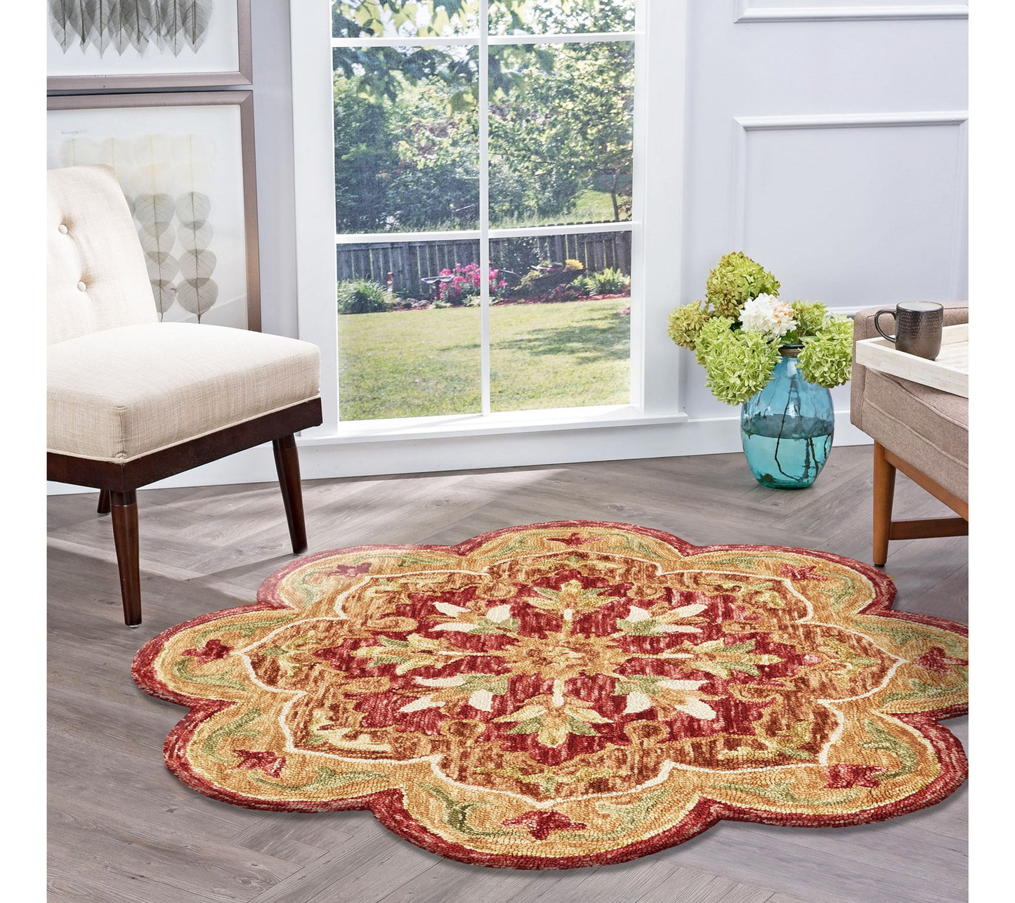 Ox Bay Floral Farmhouse Hand-Hooked Wool IndoorRug, 6' Round