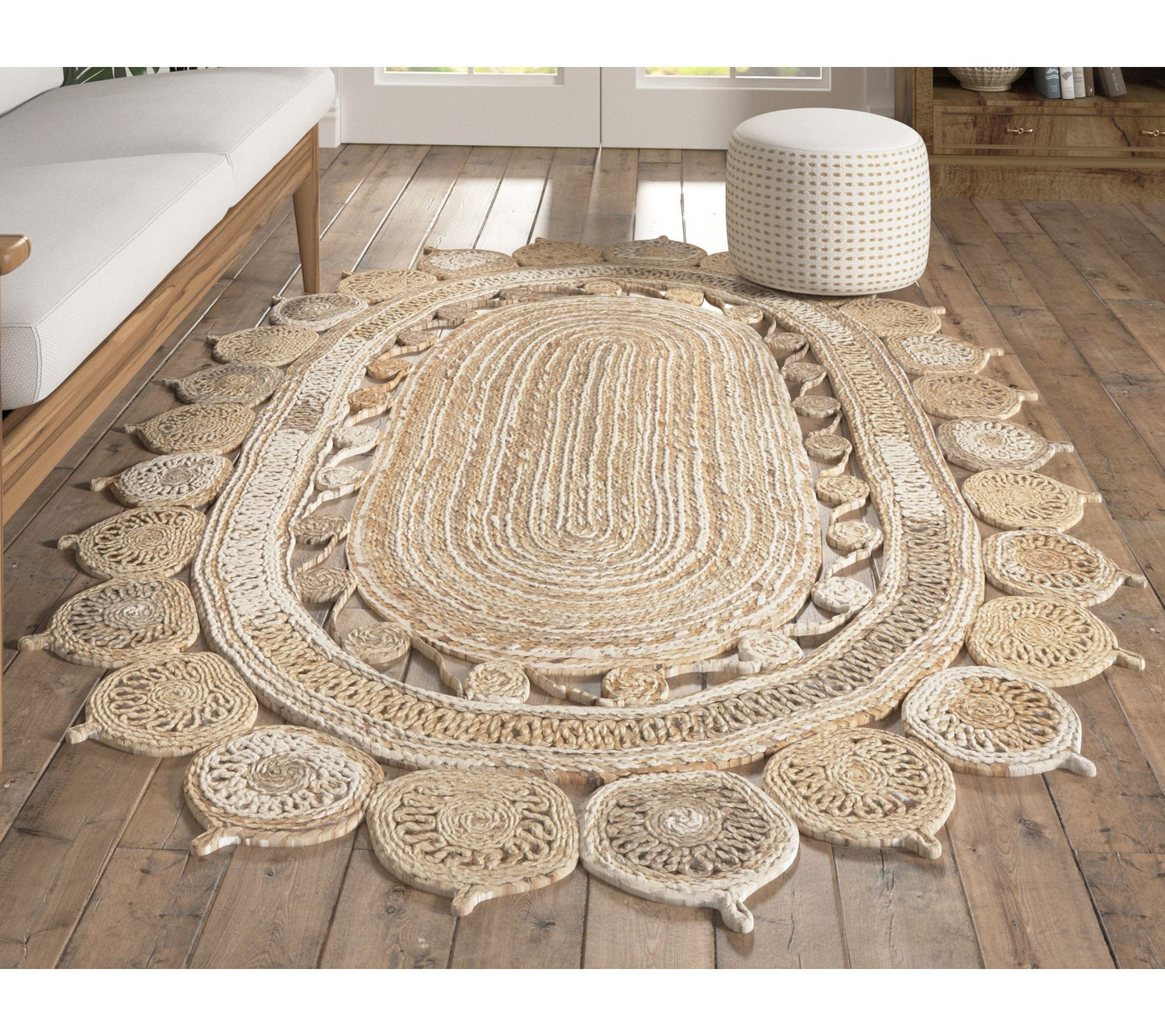 Ox Bay Geometric Modern Handmade Jute Indoor Rug, 5' x 7' Oval