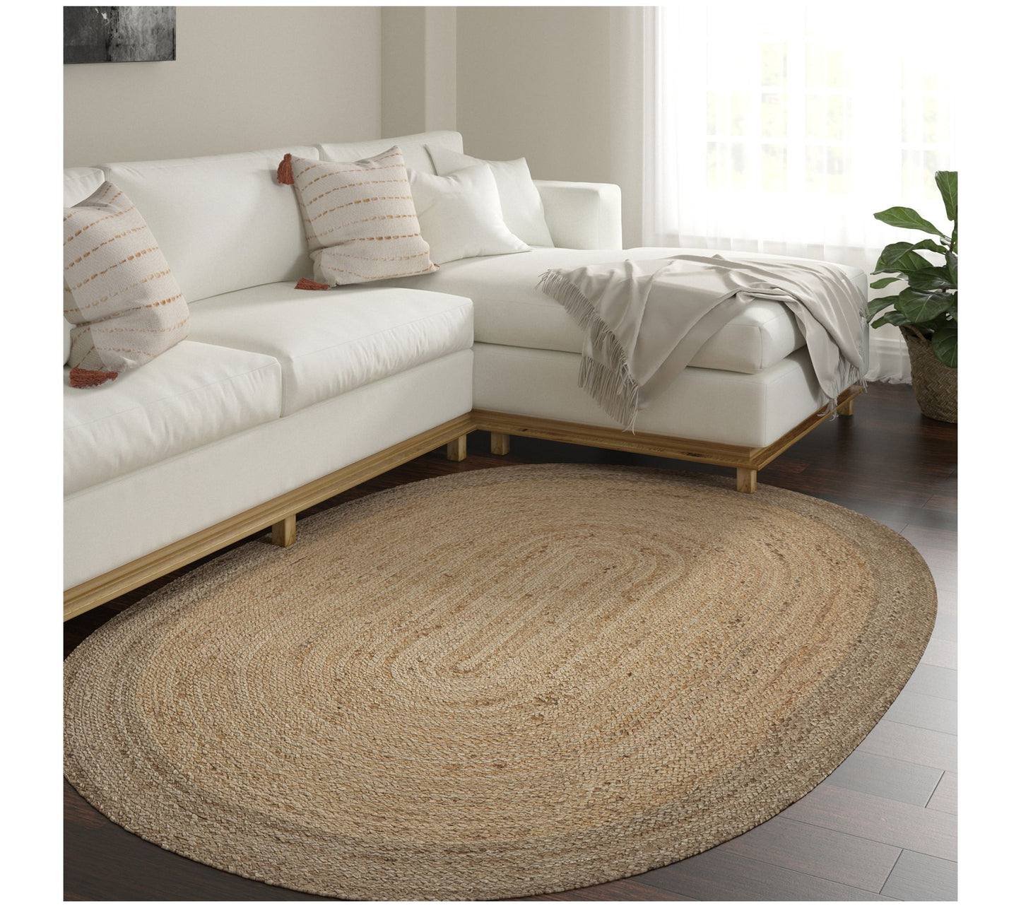 Ox Bay Hand-Braided Farmhouse Jute Indoor Rug,7' x 9' Oval