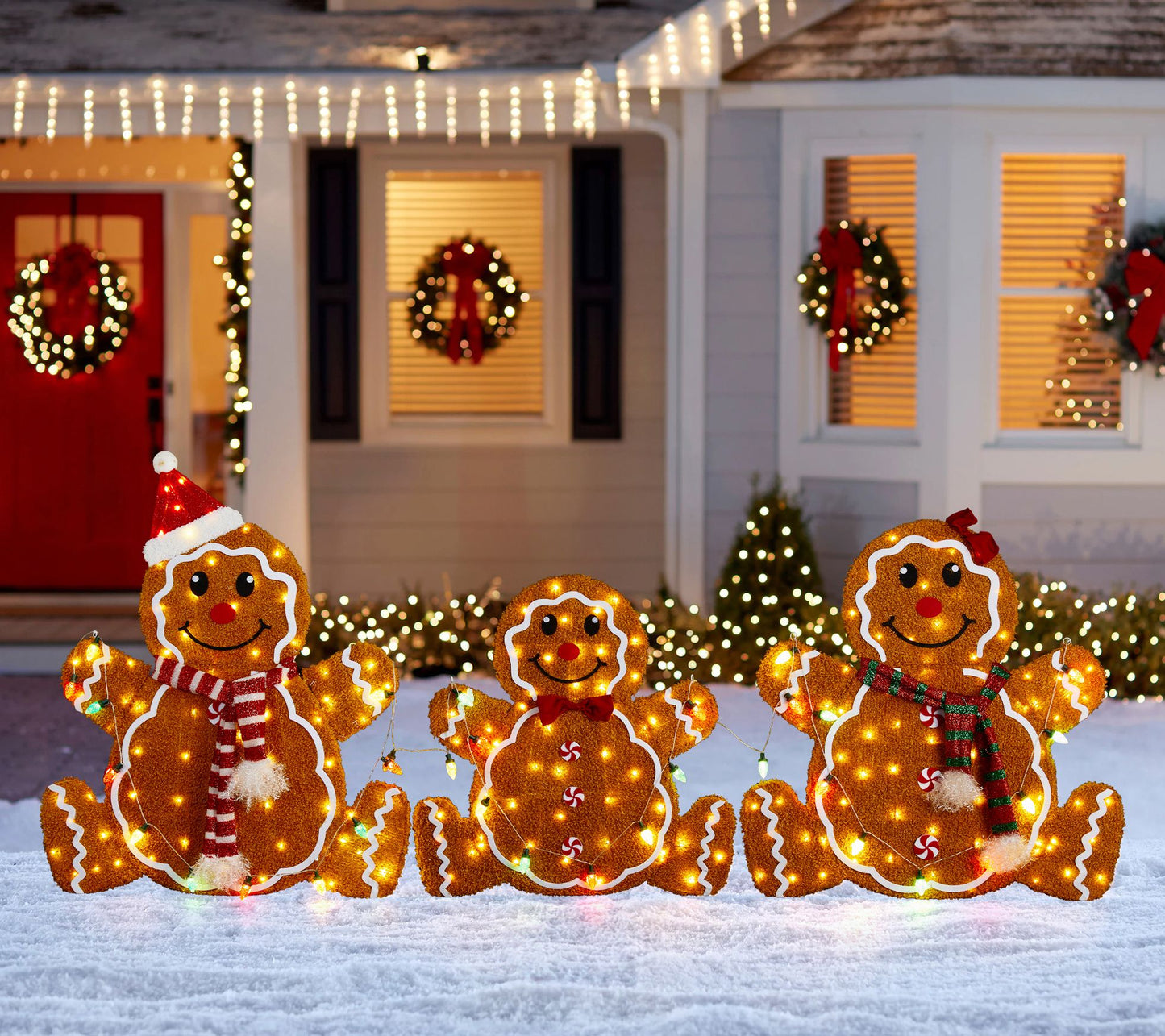 Glitzhome Christmas Gingerbread Family LED Outdoor Decor 3pc