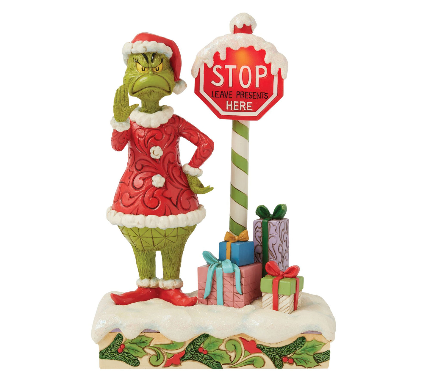 Jim Shore Grinch by Stop Sign LED Christmas Figurine 9.4in H