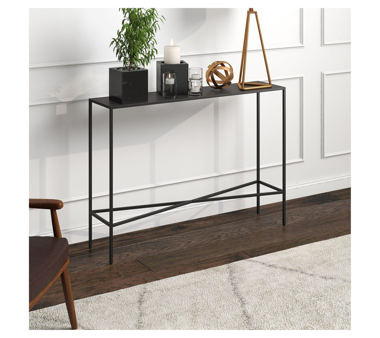Hudson&Canal He nley 42" Wide C onsole Table wi th Metal Top
