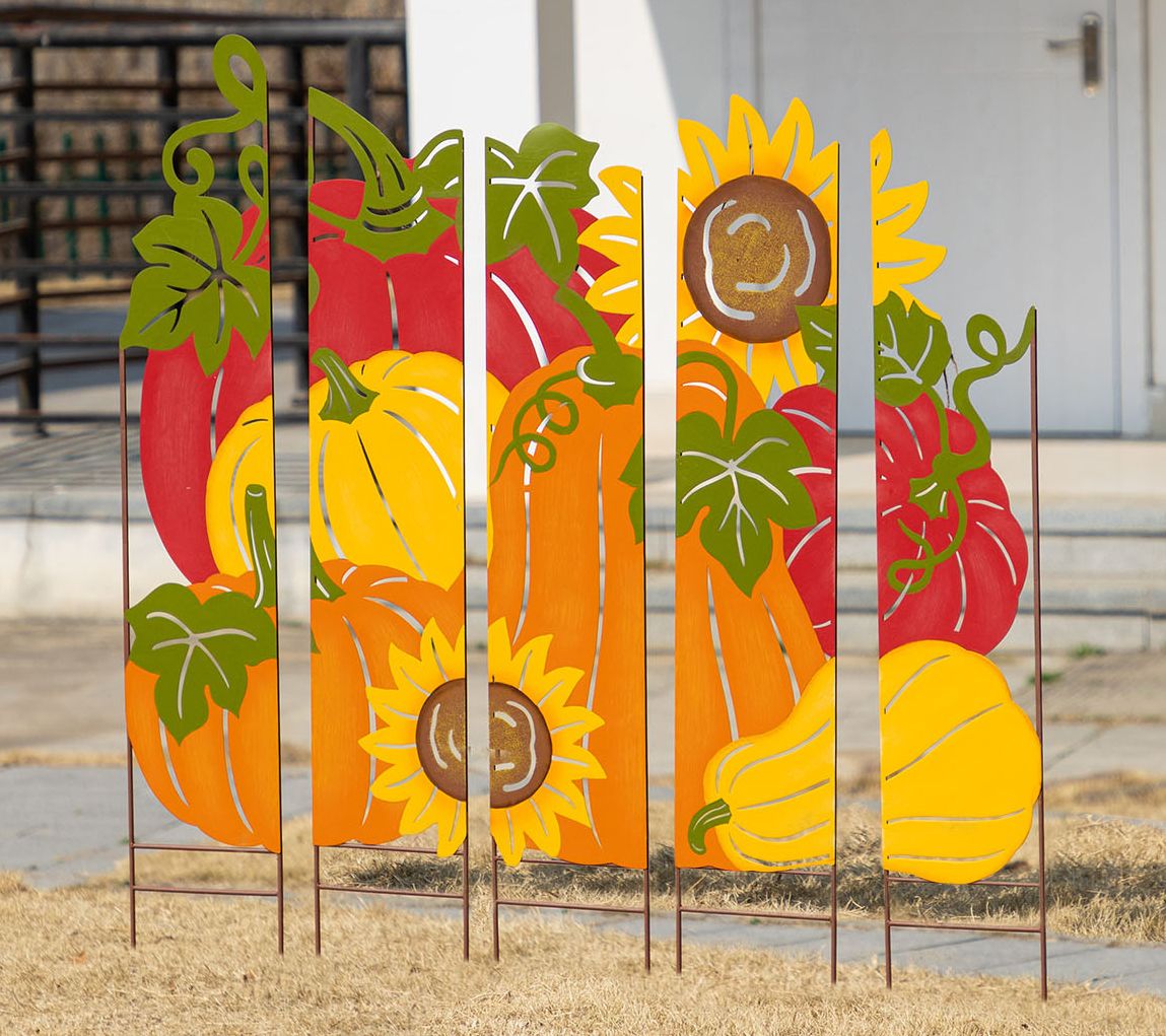 Glitzhome 42"H Fall Metal Pumpkin Patch Combo Garden Stake