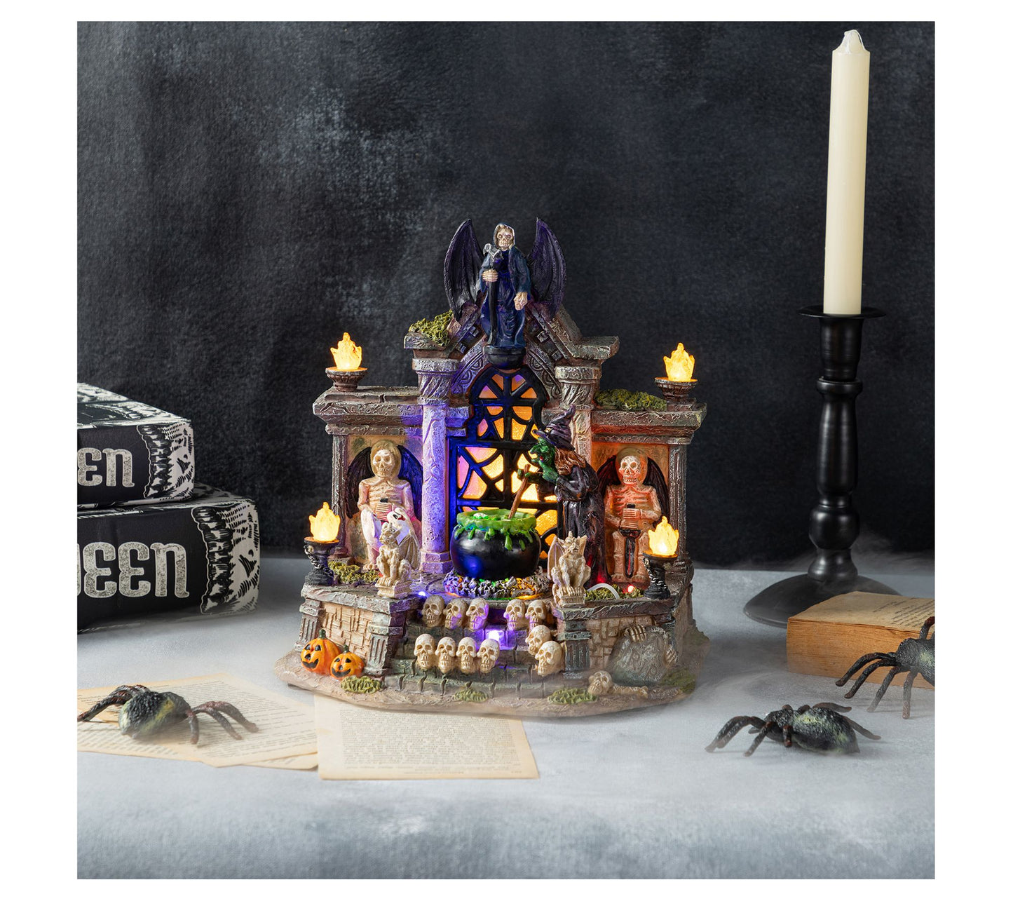 Glitzhome 10"H Lighted Resin Halloween HauntedHouse Village