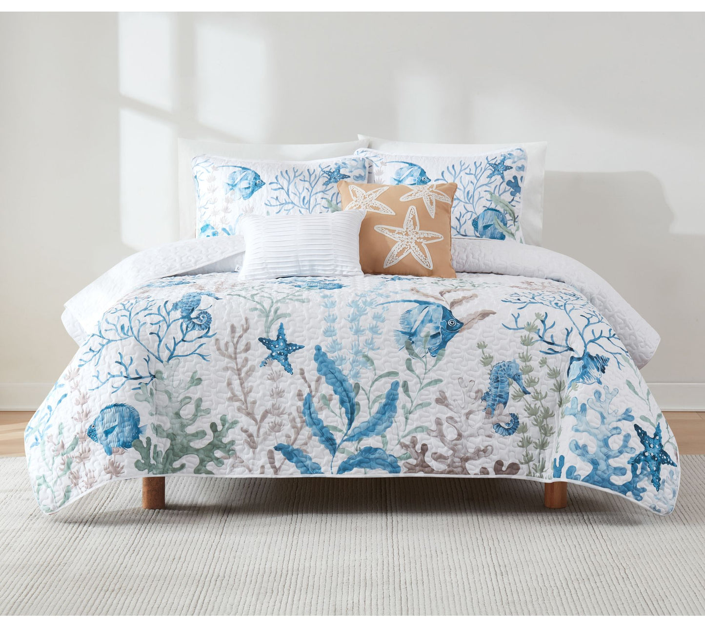 Lush Decor Oceana Watercolor Sea Life Quilt 5PcSet Full/Queen