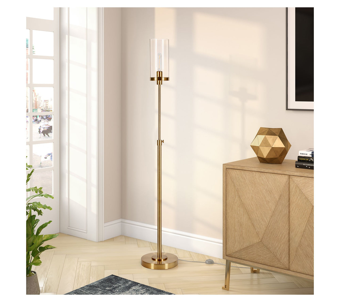 Hudson&Canal Frieda 66" Tall Floor Lamp with Clear Glass Shade