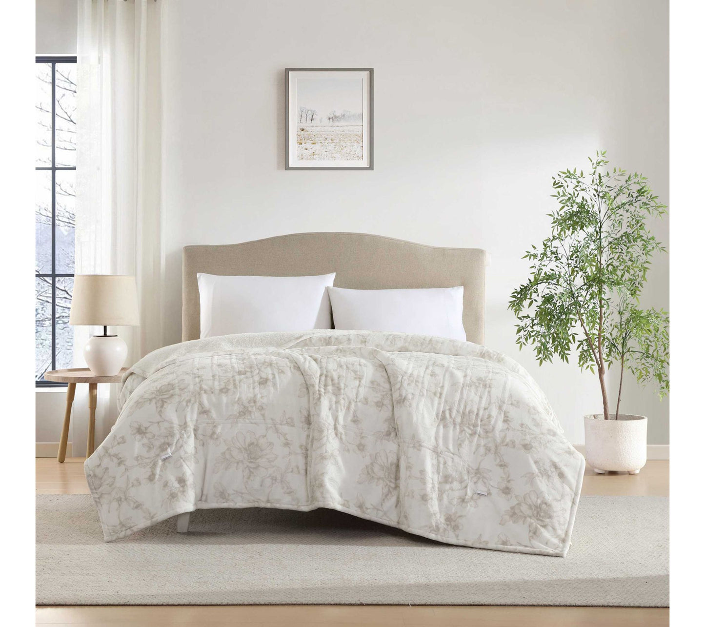 Laura Ashley Wistful Blooms Plush Sherpa QueenHeated Blanket