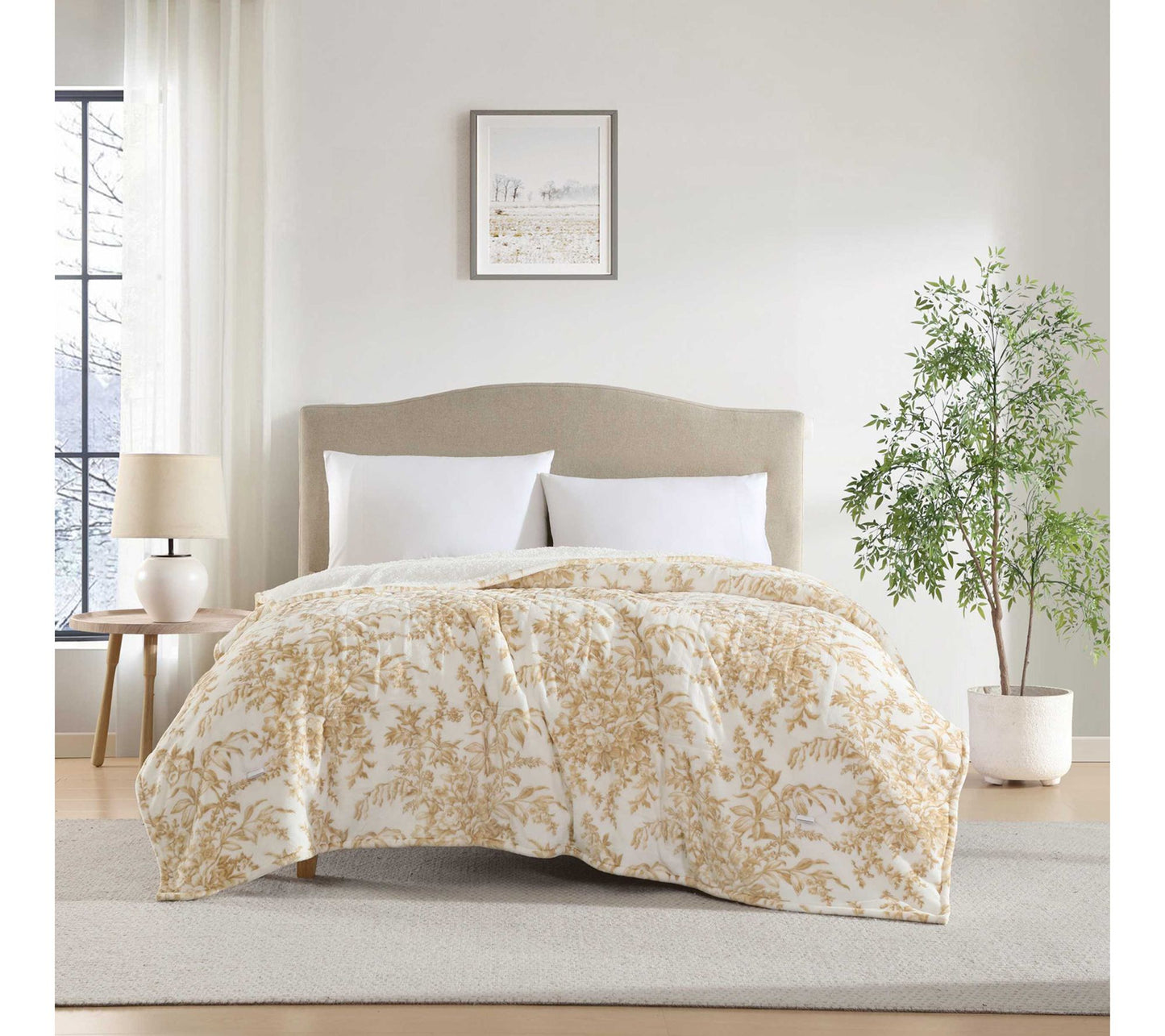 Laura Ashley Bedford Plush Sherpa Queen HeatedBlanket