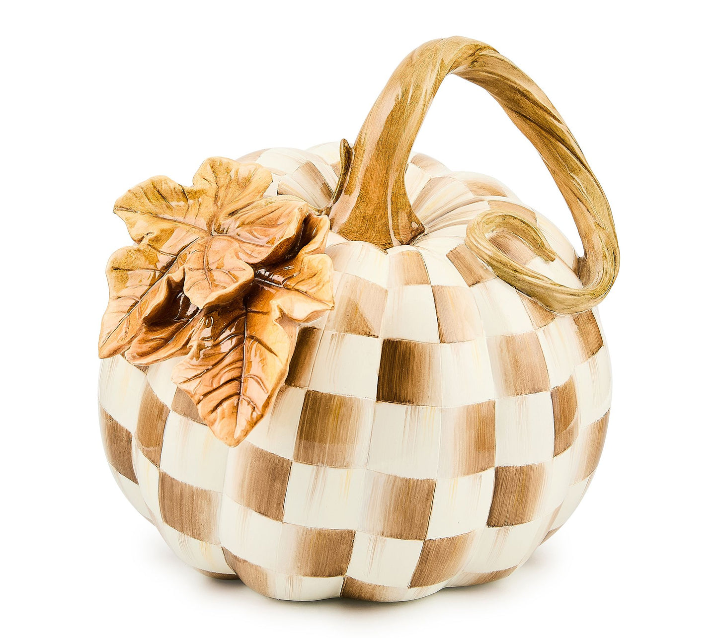 MacKenzie-Childs Mocha Check Twisted Stem Pumpkin