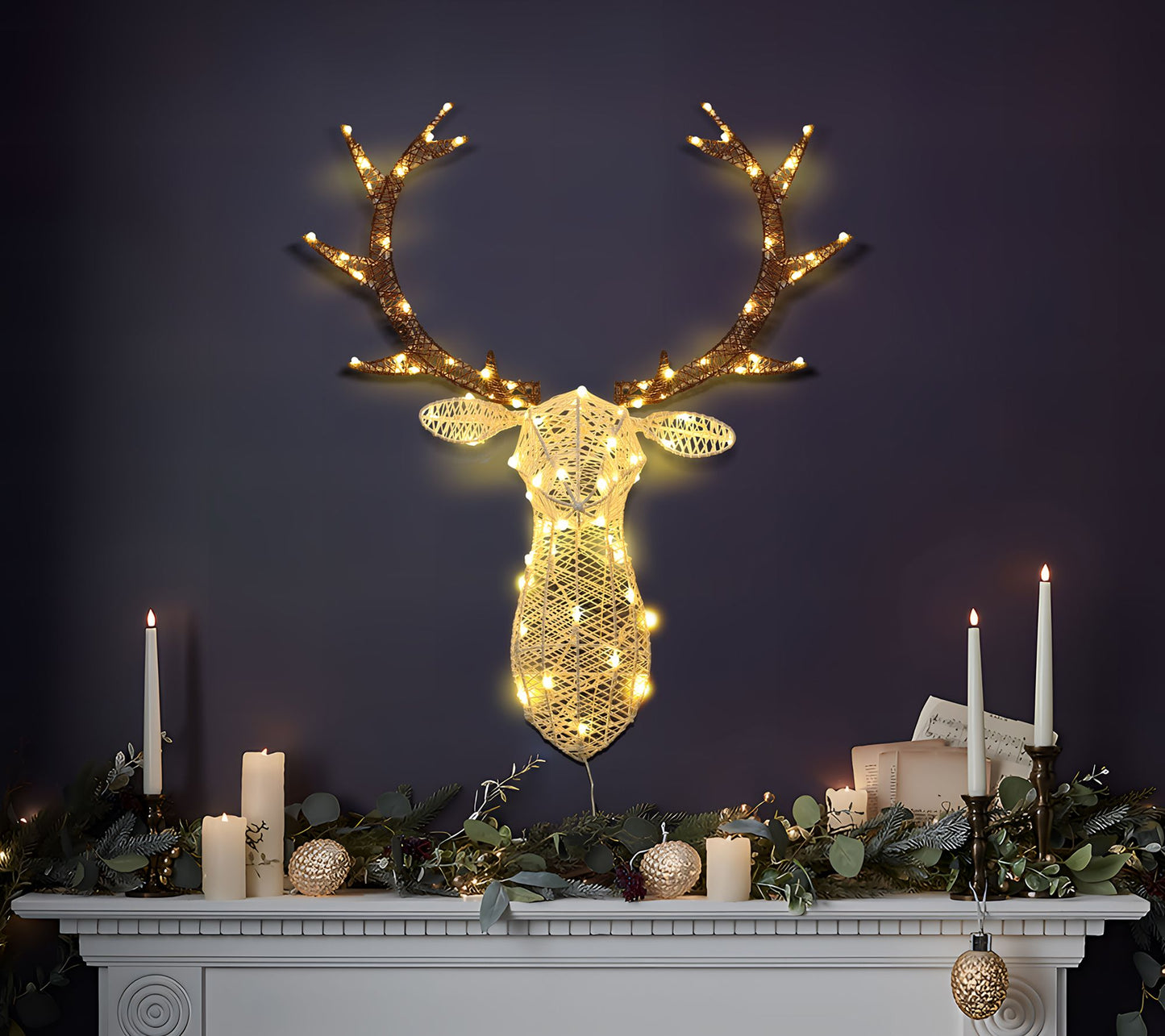 LuxenHome Lighted Deer Head Holiday Decoration with Timer