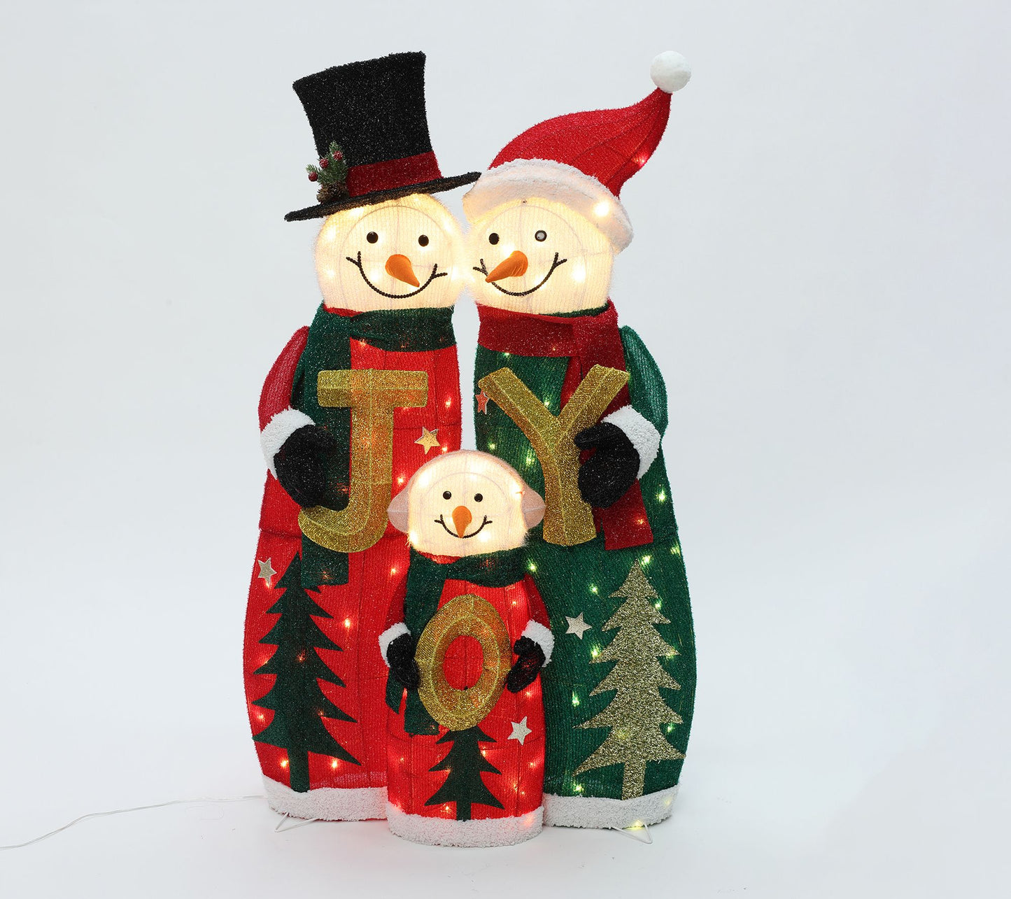 LuxenHome Lighted Snowman Family w/ Joy Greeting Decoration