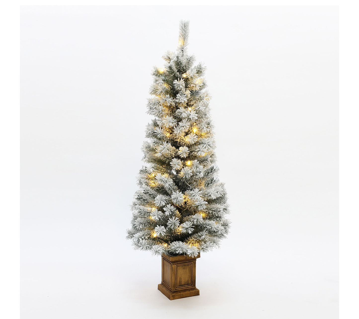 LuxenHome Artificial 5Ft Pre-Lit Flocked Xmas T ree Potted