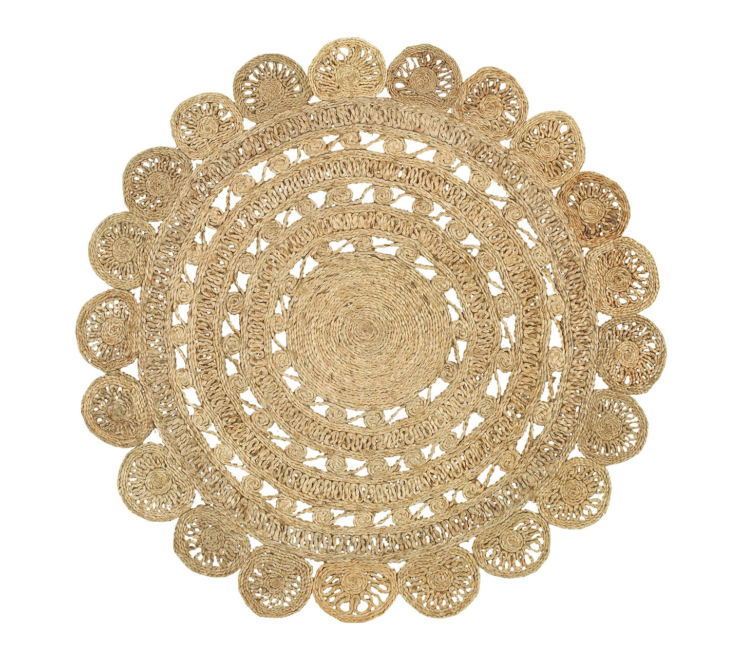 Ox Bay Bohemian Hand Braided Brown Jute IndoorRug, 4' x 4'