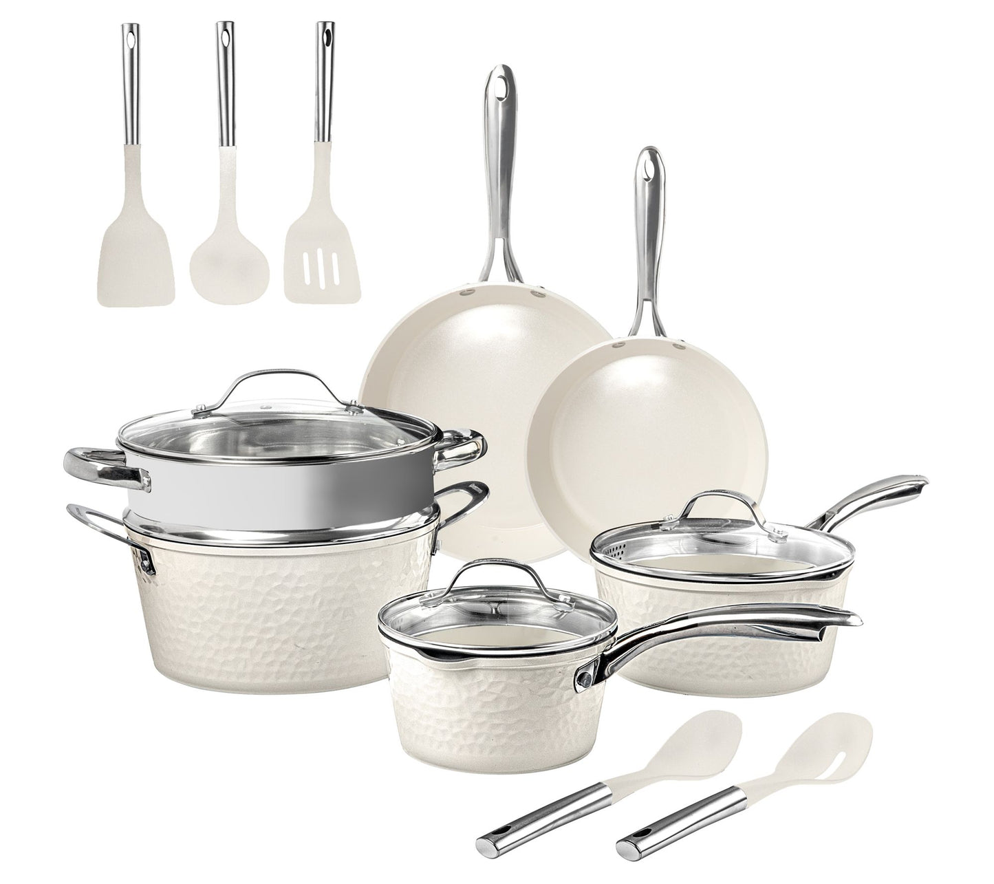 Gotham Steel Hammered Cream 15 Piece Cookware and Utensil Set