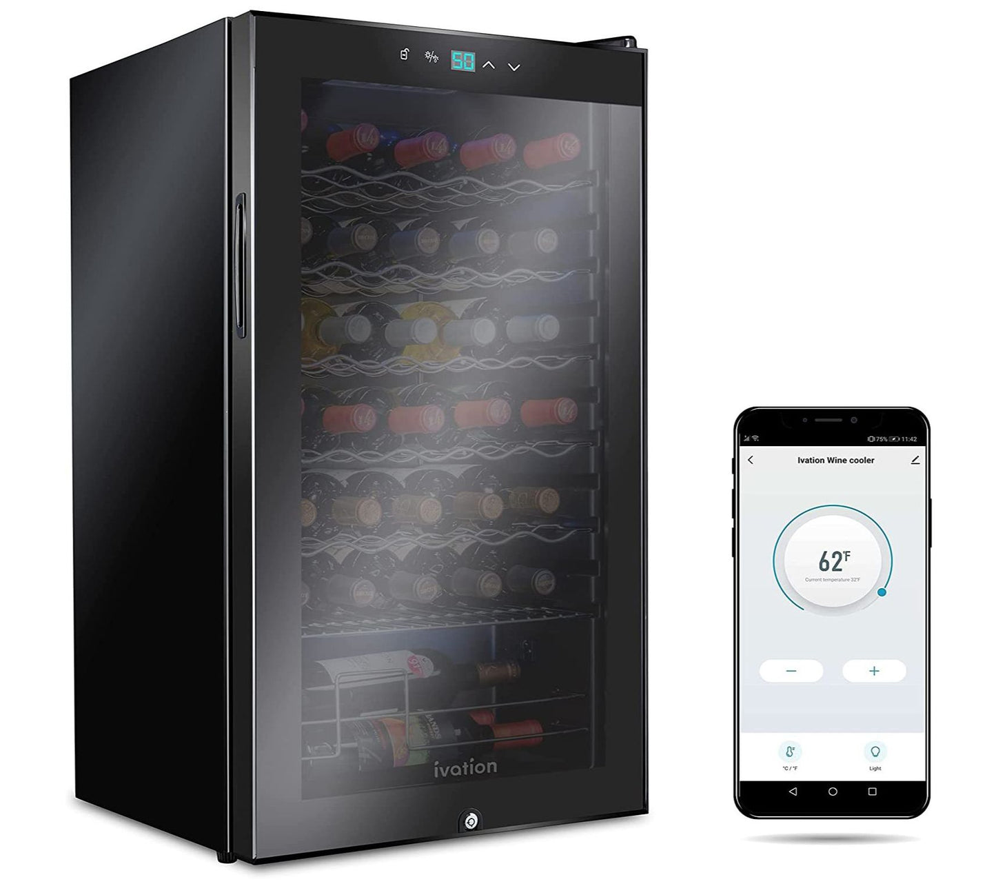 Ivation 34-Bottle Wine Cooler w/Lock & Wi-Fi