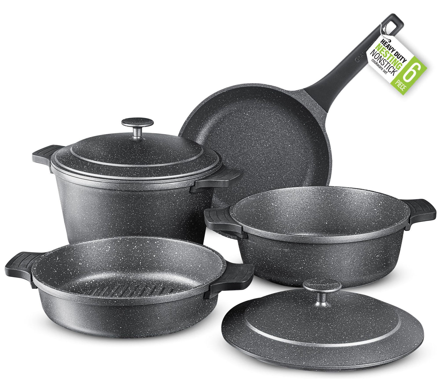 Granitestone 6 Piece Heavy Duty Nonstick Nesting Cookware Set
