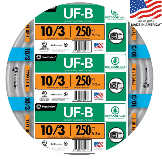 Southwire 250-ft 10/3 Solid UF-B Wire W/G (By-the-roll) 13059155
