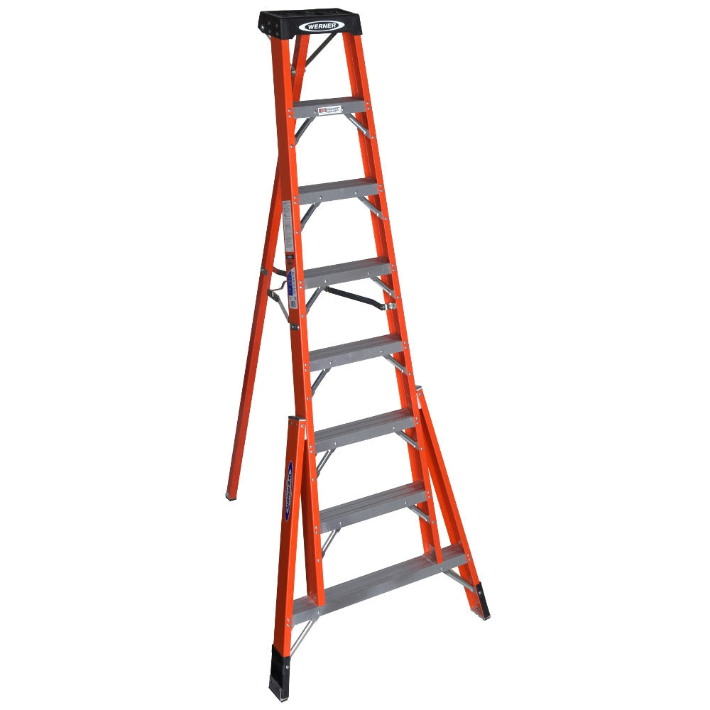 Werner 8-ft Fiberglass Type 1A-300-lb Load Capacity Tripod Step Ladder FTP6208