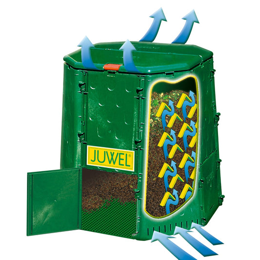 Exaco Green Plastic Tumbler Composter with Hinged Lid, 187 Gallon Capacity, Child Safe, Outdoor Use, Easy Assembly AQ 187