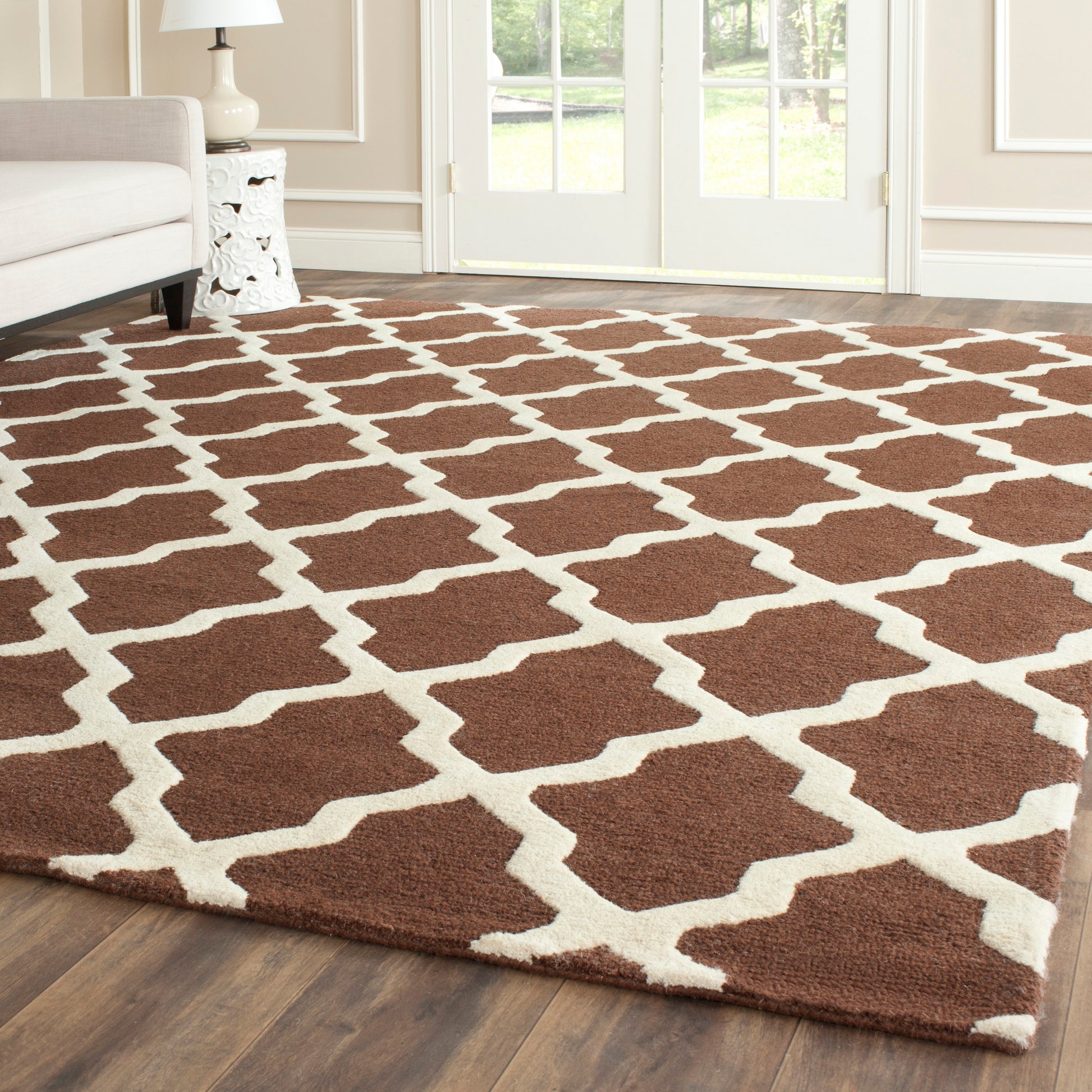 Safavieh Cambridge Mosaics 8 x 10 (ft) Tufted Wool Dark Brown/Ivory Rectangular Indoor Trellis Area rug