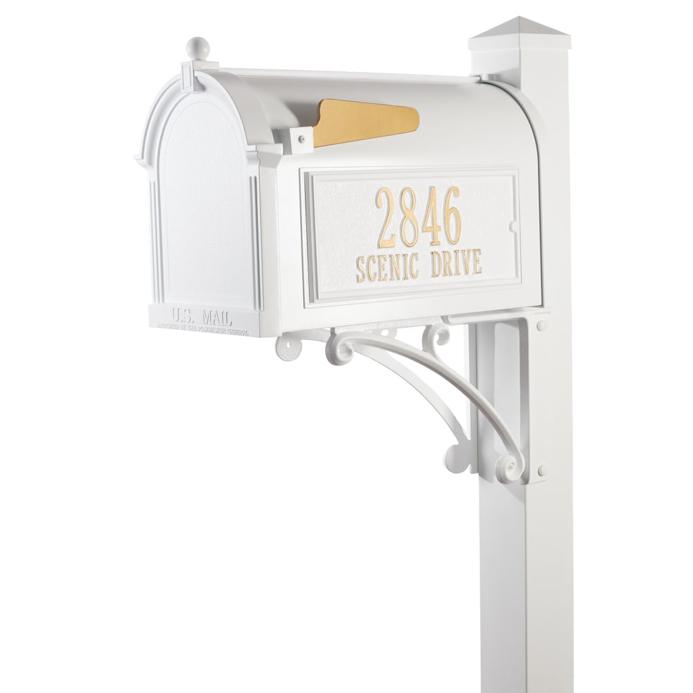 Ground Mount White Metal Extra Large Mailbox with Post 16316