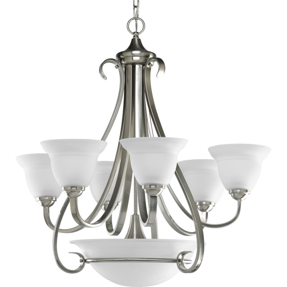 Progress Lighting Torino 6 -Light Brushed Nickel Transitional For Use in Bedrooms, Dining Rooms, Foyers, Kitchens, Living Rooms Chandelier