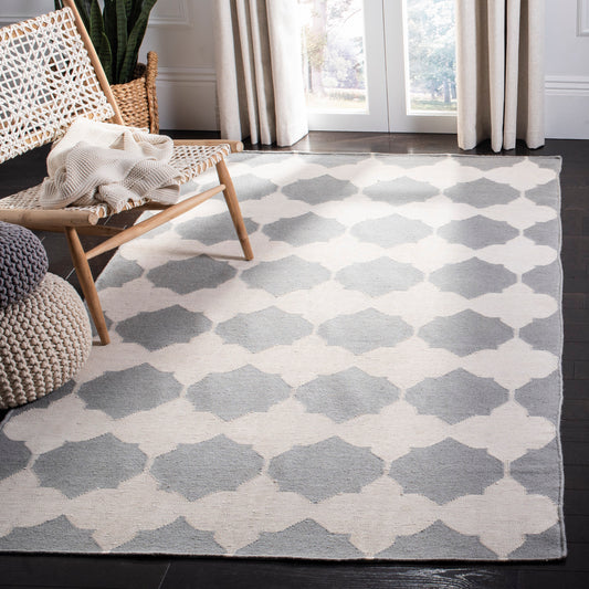 Safavieh Dhurries Blevin 8 x 10 (ft) Gray/Ivory Rectangular Indoor Abstract Southwestern Area rug