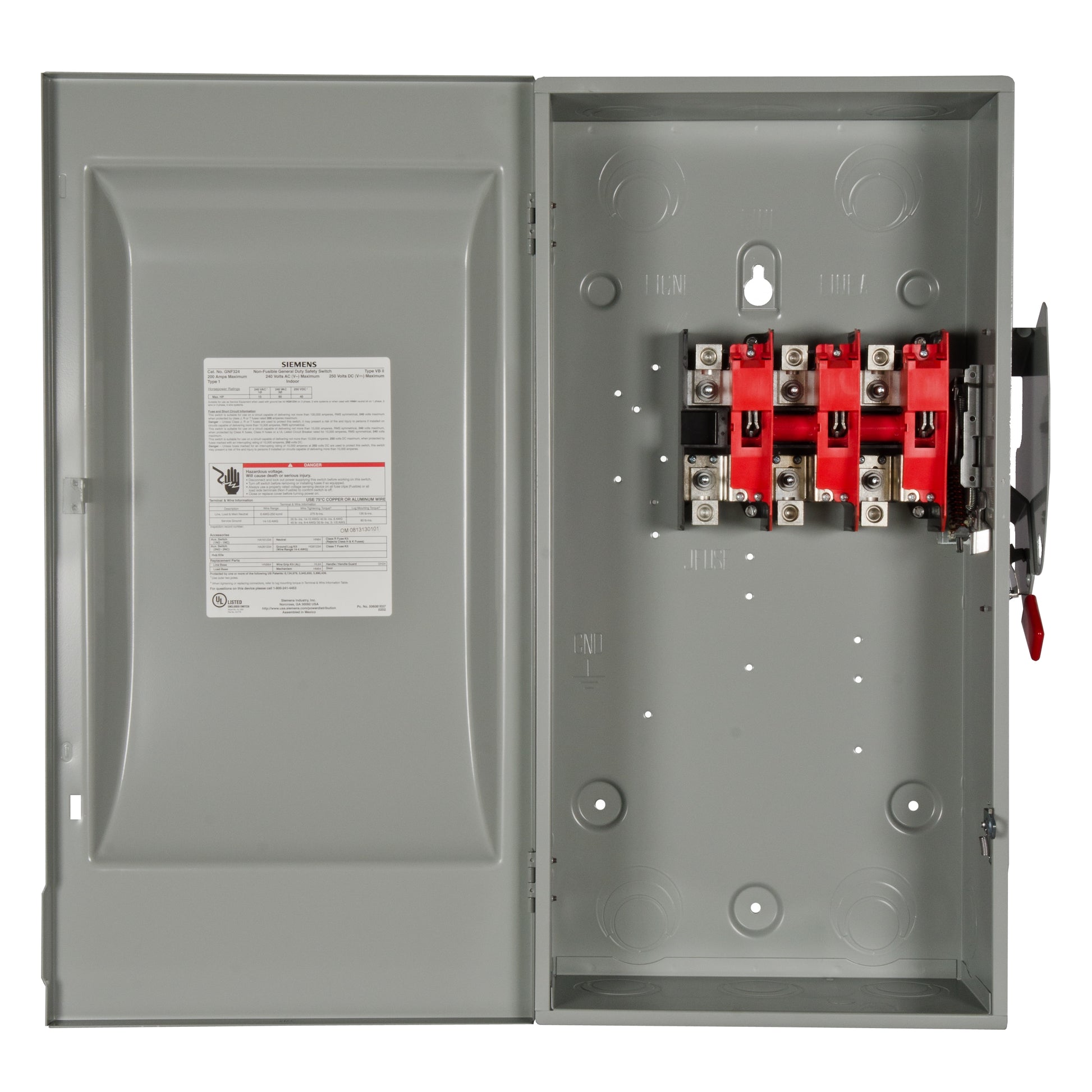 Siemens Type VBII 200 Amp Single Phase (120V/240V) Non-fusible Indoor General-duty Safety Switch Disconnect GNF324