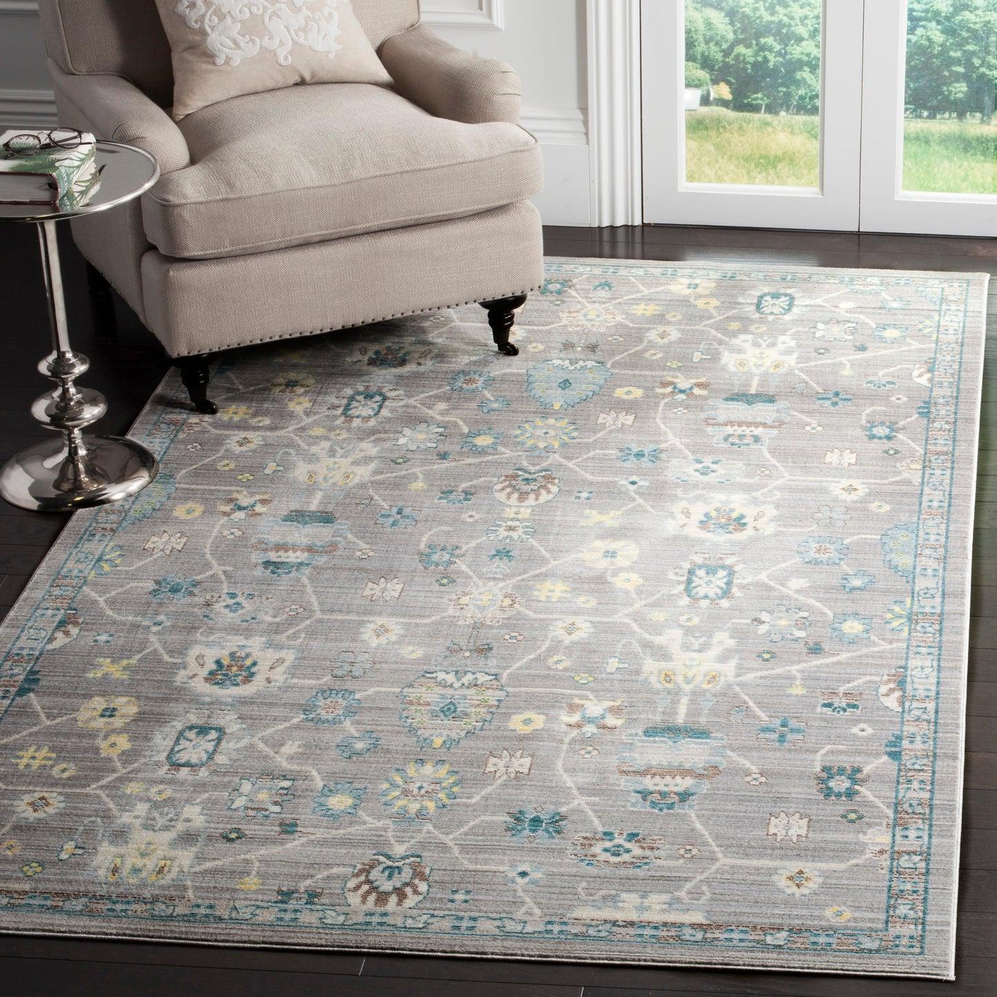 Safavieh Valencia Hollis 9 x 12 (ft) Loomed Gray/Gray Rectangular Indoor Floral/Botanical Vintage Area rug