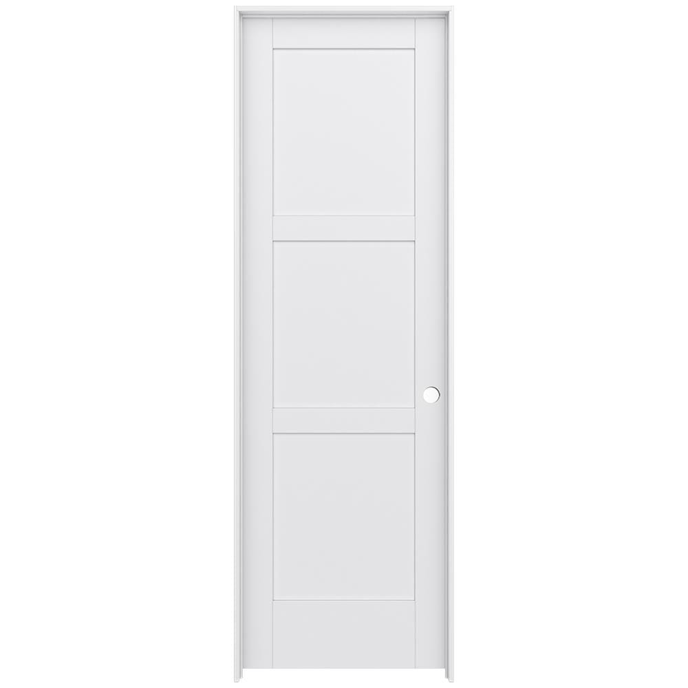 JELD-WEN 28-in x 96-in Primed 3-panel square Left hand Smooth Primed MDF Flat Jamb Single Prehung Interior Door