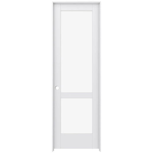 JELD-WEN 30-in x 96-in Primed Solid core 2-panel square Clear glass Right hand Smooth Primed MDF Flat Jamb Single Prehung Interior Door