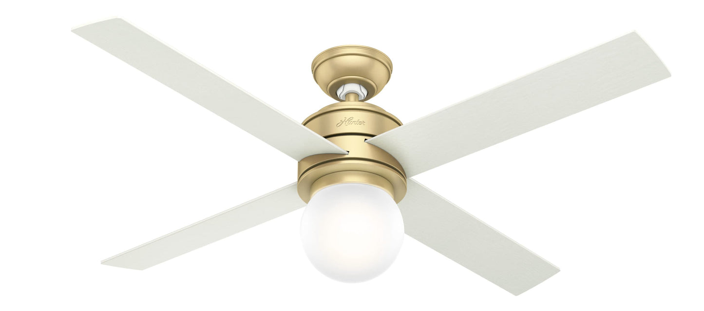 Hunter Hepburn 52-in Modern Brass with White Grain Blades With Light ( 4 -Blade ) 877720