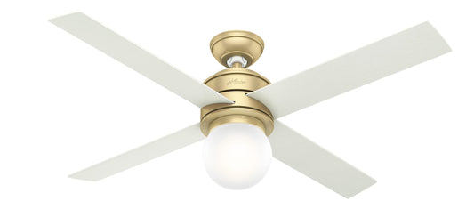 Hunter Hepburn 52-in Modern Brass with White Grain Blades With Light ( 4 -Blade ) 877720