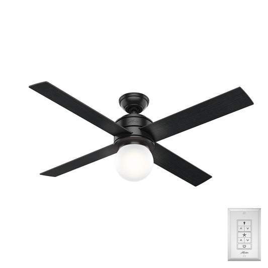 Hunter Hepburn 52-in Matte Black with Black Oak/Mid Century Walnut Blades With Light ( 4 -Blade ) 877721