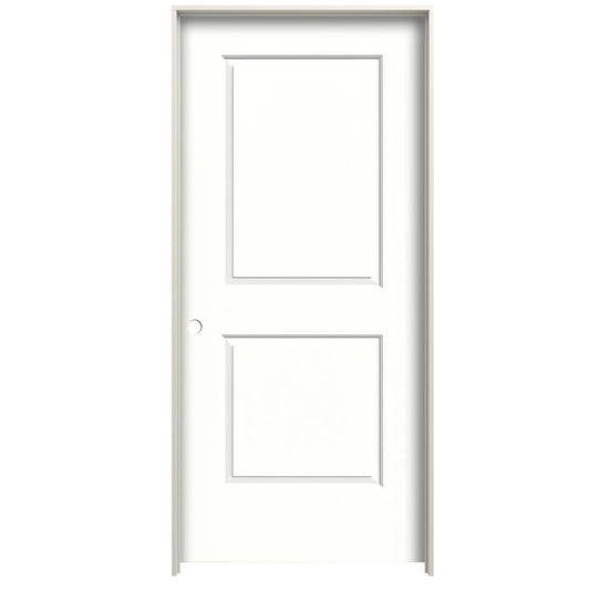 RELIABILT 28-in x 80-in Modern White Hollow core 2-panel square Right hand Smooth Prefinished Molded composite Flat Jamb Single Prehung Interior Door