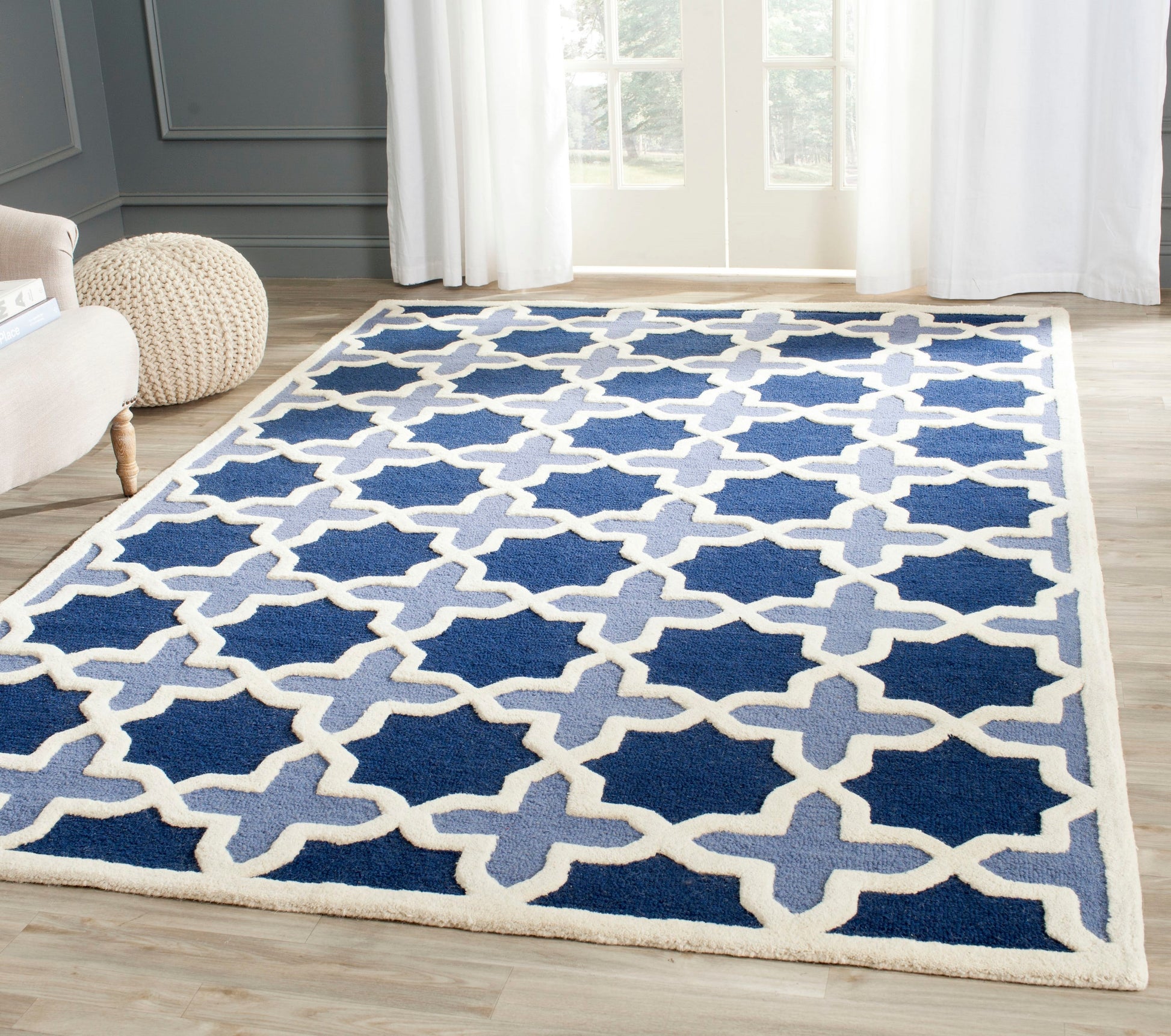 Safavieh Cambridge Durant 9 x 12 (ft) Tufted Wool Blue/Ivory Rectangular Indoor Abstract Area rug