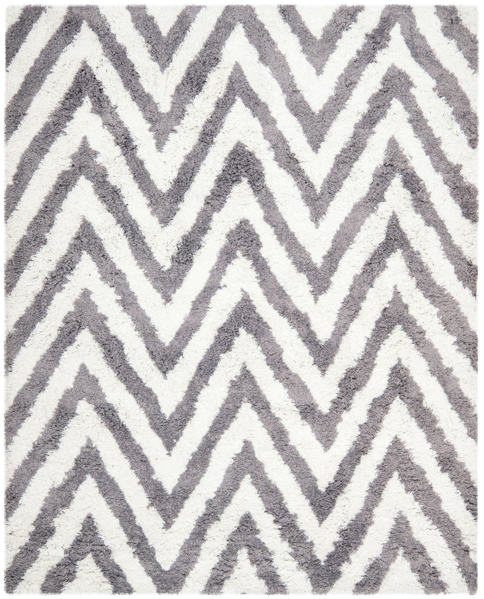 Safavieh Chevron Shag 10 x 14 (ft) Loomed Ivory/Gray Rectangular Indoor Chevron Area rug