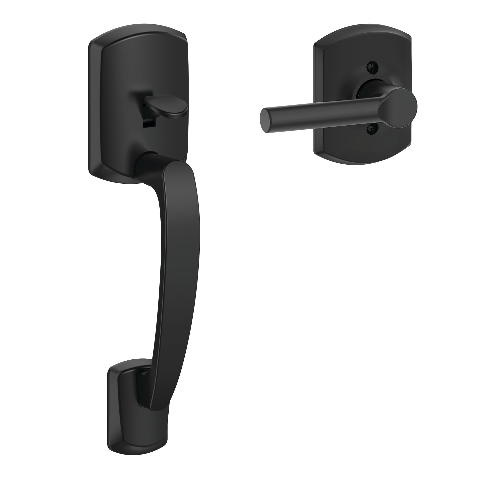 Schlage Greenwich Matte Black Entry Door Handleset with Broadway Lever FE285GGRW622BRWGRW