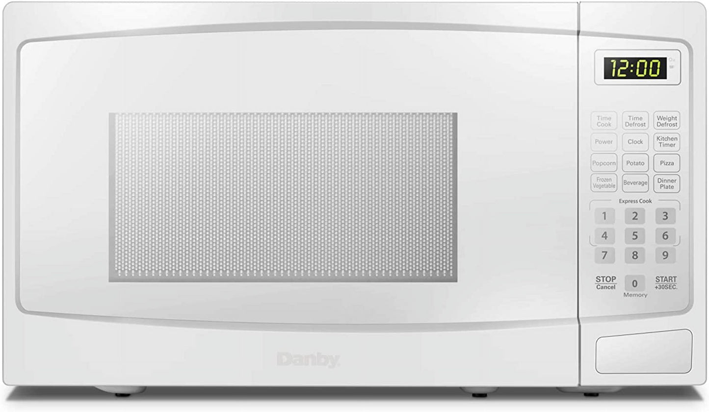 1.1 Cu.Ft. Countertop Microwave In White - 1000 Watts, Family Size Microwave With Push Button Door