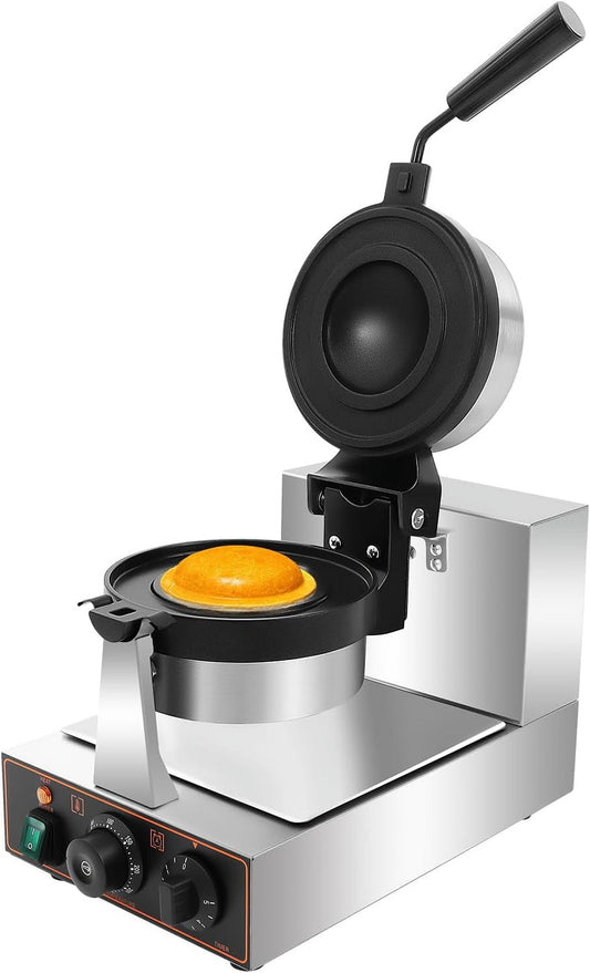 1.2KW Commercial Grade Waffle Burger Maker, 110 V Stainless Steel Sandwich Machine with Intelligent Temperature and Time Controls with Whisk and Removable Crumb Tray for Home and Kitchens (Silver)