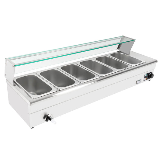 1.2kW Commercial Food Warmer, Bain-Marie with Adjustable Temperature Control, U-Shaped Heating Element, Safe and Easy to Clean, Stainless Steel