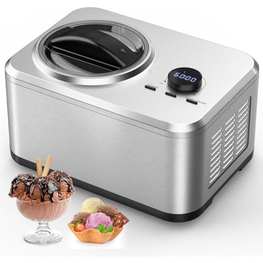 1.6 Quart Ice Cream Maker Machine with Built-in Compressor, Fully Automatic and No Pre-freezing, Frozen Yogurt, Keep-cooling and Timer