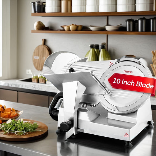 10 inch Commercial Meat Slicer, Electric Food Deli Slicer,240W Premium Chromium-plated Steel Blade, Semi-Auto Meat Slicer for Home Use
